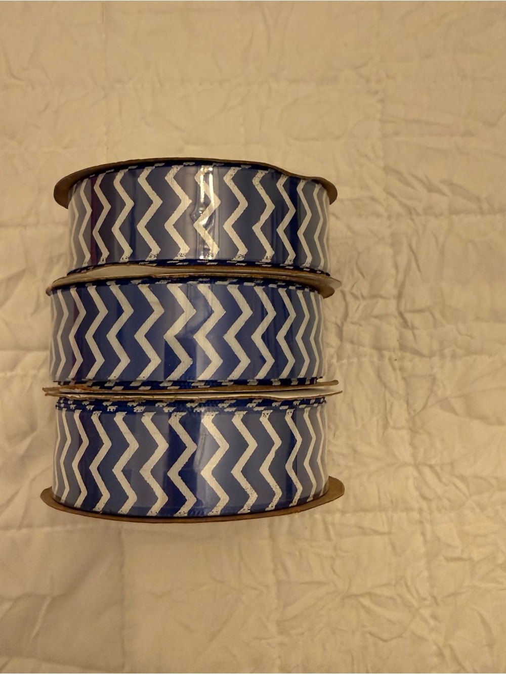 Blue and White Chevron Ribbon 3 Spool Set
